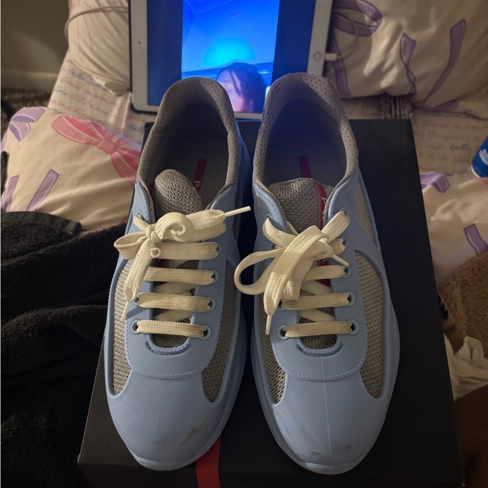 Prada Blue and Gray Sneakers